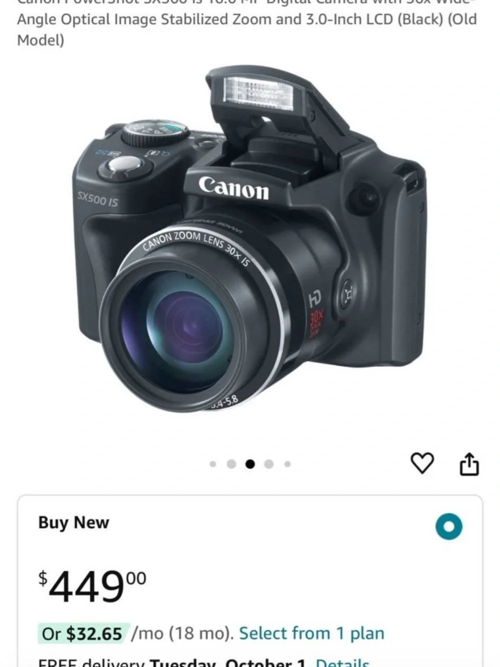 Canon PowerShot SX500 IS Compact Digital Camera - Black